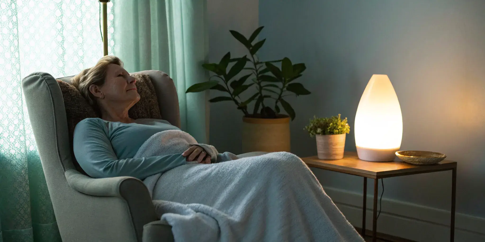Woman using an at-home light therapy device for inflammation.