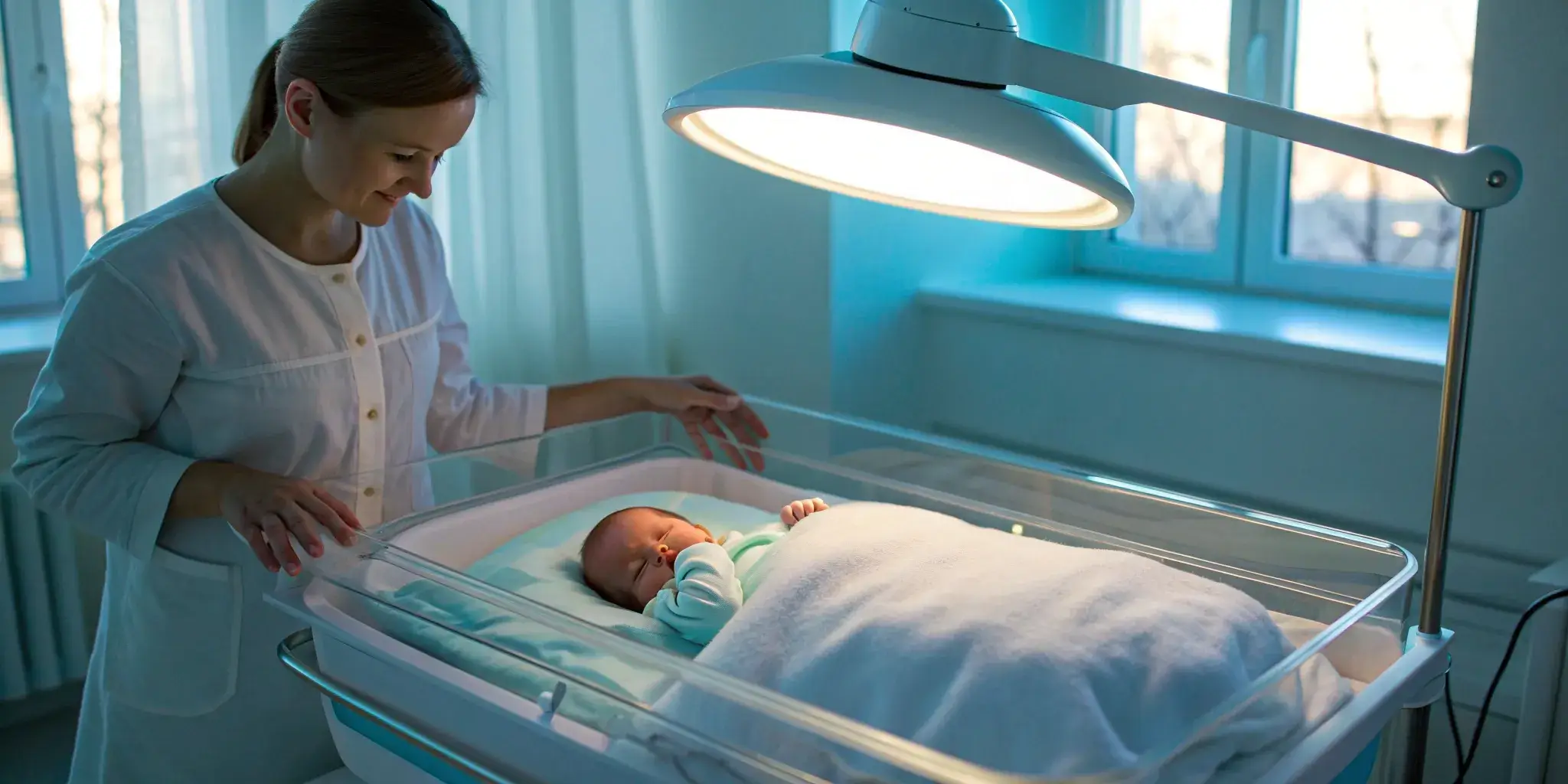 Nurse monitors a newborn's phototherapy treatment using a bilirubin chart.